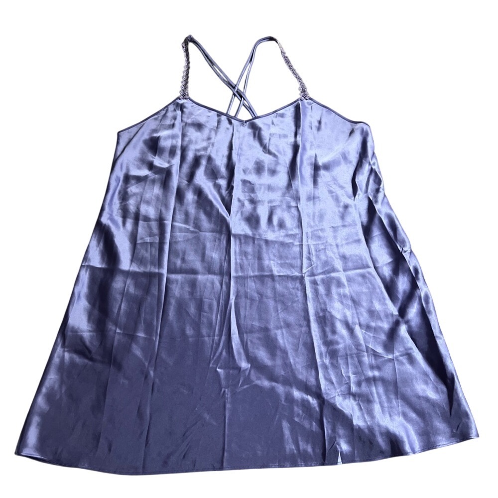 California Miss Purple Satin Nightgown Lace Trim Strappy Back 2X 22W 24W 008880